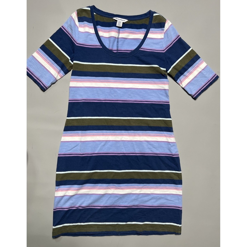Tommy Bahama Women's Striped T-Shirt Dress Scoop Neck 3/4 Sleeve S/P Petite